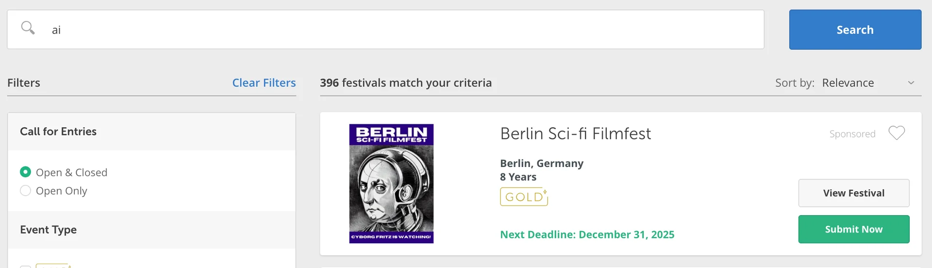 AI 키워드 검색결과 396개 영화제